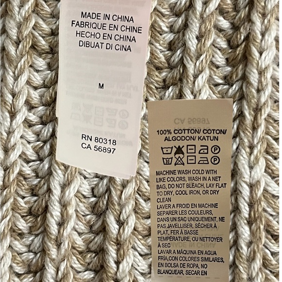 NWOT Lucky Brand Open Faux Leather Edged Sweater, Browns |M - Picture 14 of 15